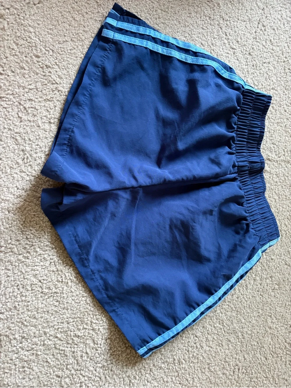 Navy Athletic Shorts with Light Blue Stripes
